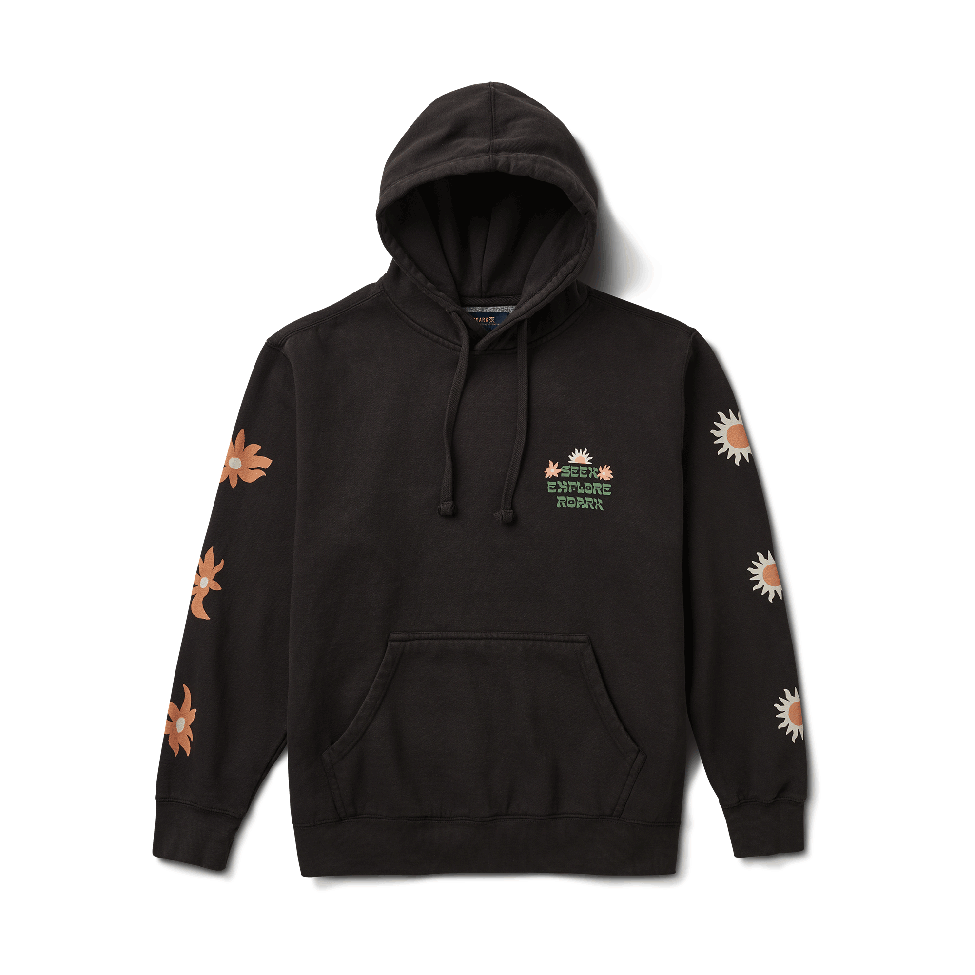 Polerón color negro con diseño floral en las mangas y diseño floral trasero.