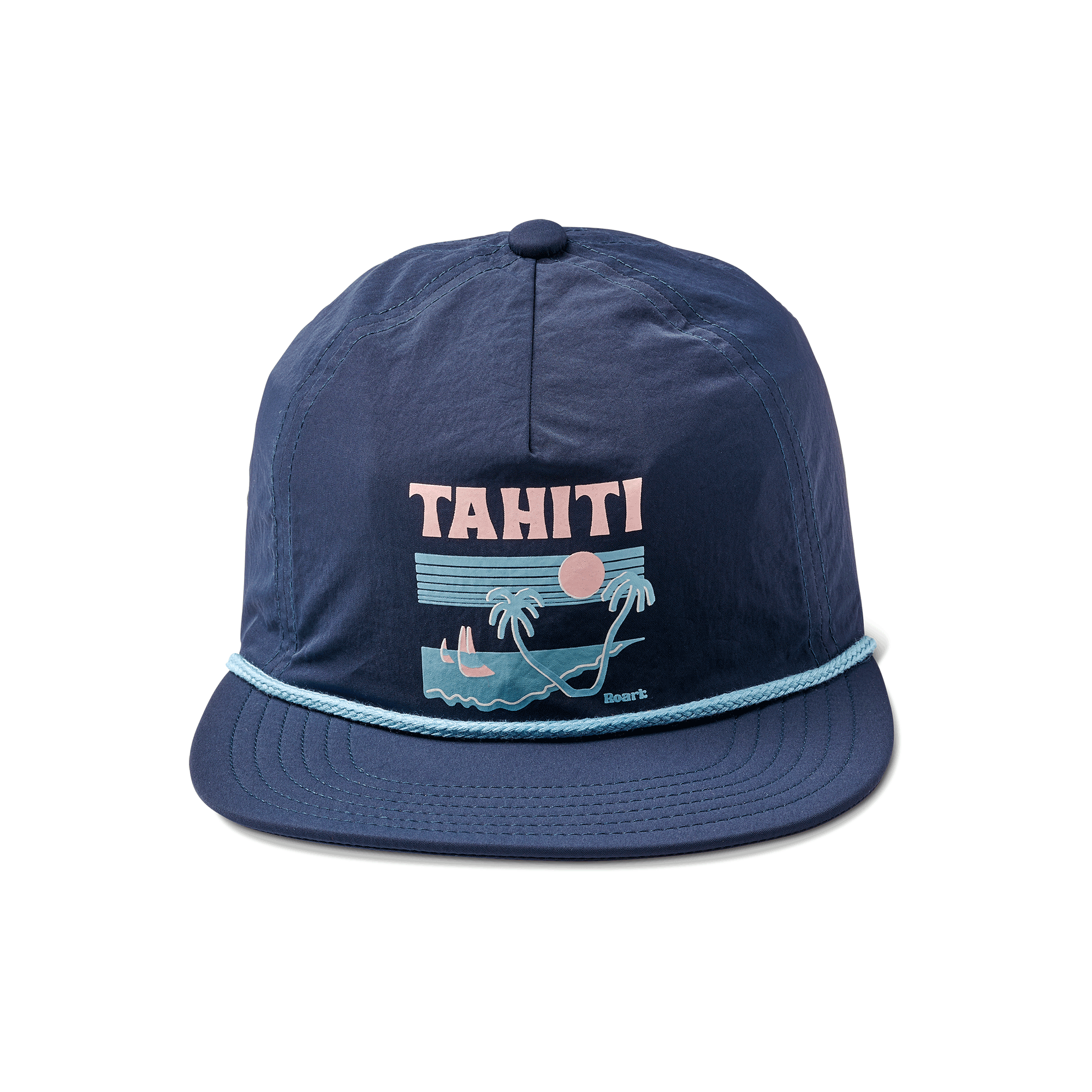 Jockey 5 panel color azul con diseño frontal "Tahiti".