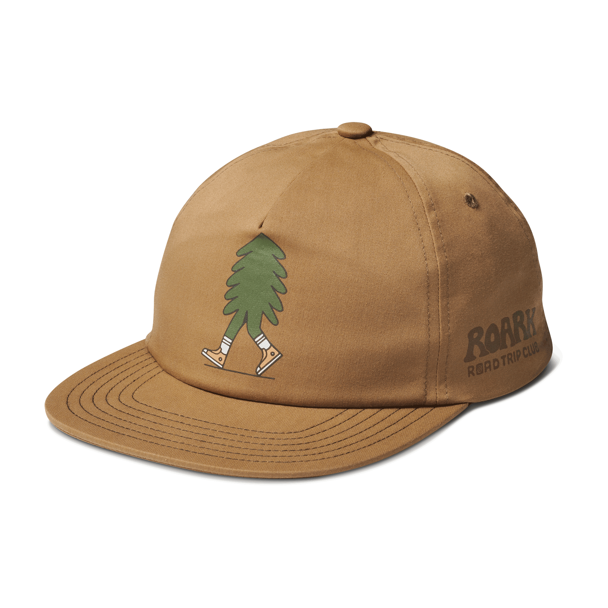 Jockey 5 panel color bronce con diseño frontal de pino.