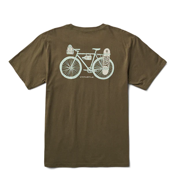 Polera color café militar con diseño trasero de bicicleta.
